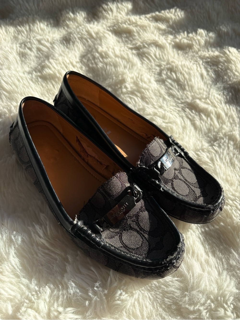 Coach Black Signature Jacquard Metal-Bit Loafers